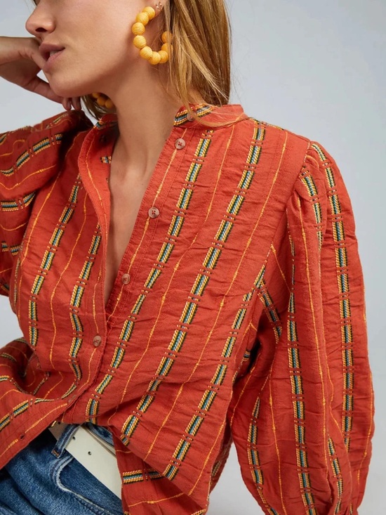 Anthropologie Tops - Pilcro the Bella Femme Button Down Puff Sleeve Top Size Small Boho Fall Festival